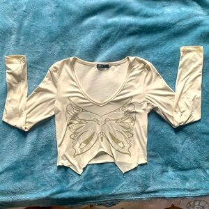 🦋Beige Long Sleeve Crop Top🦋